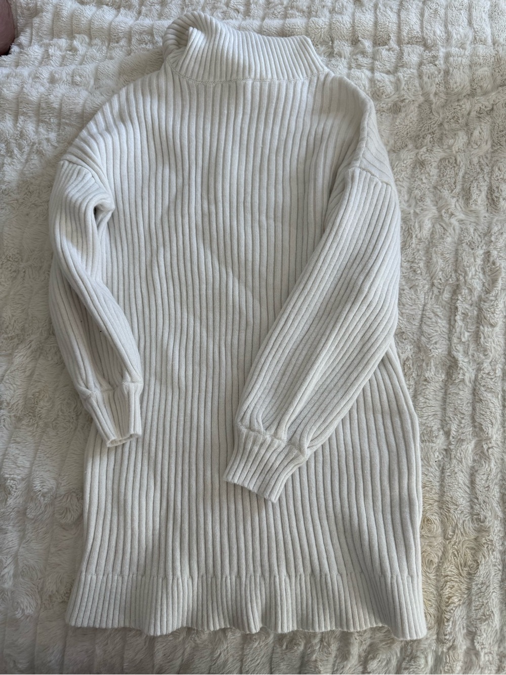 Women’s Cream Ribbed Turtleneck Sweater Dress